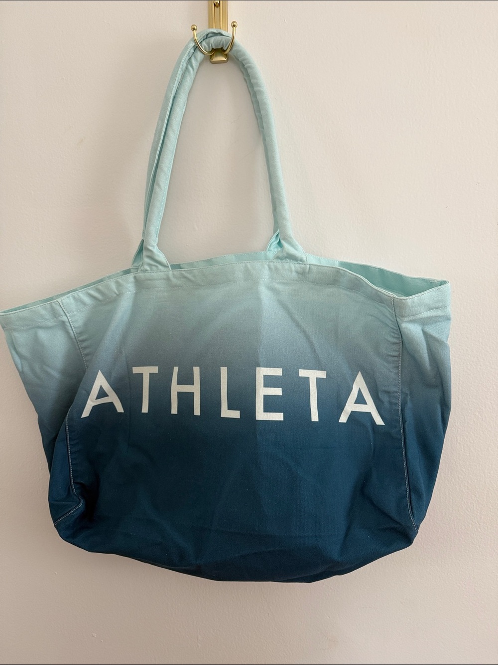 Athleta Ombre Aqua-to-Teal Canvas Shoulder Tote